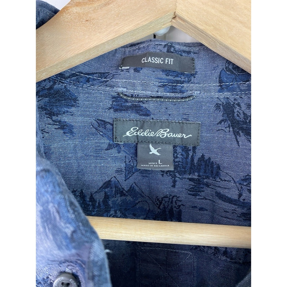 Eddie Bauer Men's L Classic Fit Blue Fishing Short Sleeve Cotton Button Up Shirt - Picture 3 of 10